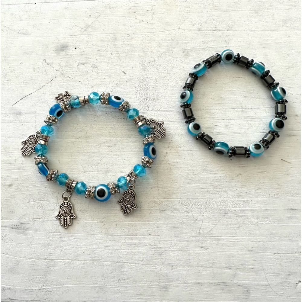 Bundle of two  blue evil eye hamsa bracelets
